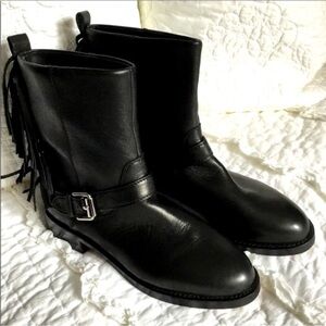 Rebecca Minkoff Black Leather Ankle Moto Fringe Western Festival Booties Size 7